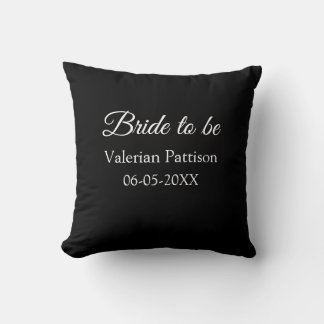 Bride to be name date black white bridal shower we cushion