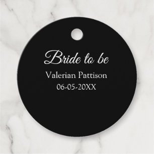 Bride to be name date black white bridal shower we favour tags