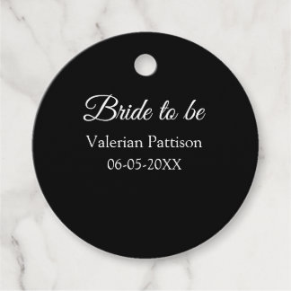 Bride to be name date black white bridal shower we favour tags
