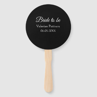 Bride to be name date black white bridal shower we hand fan