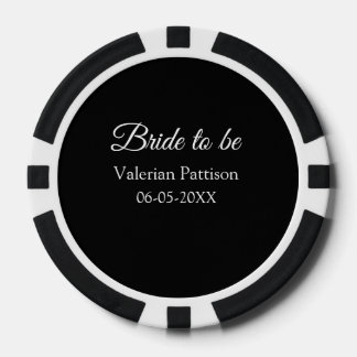Bride to be name date black white bridal shower we poker chips
