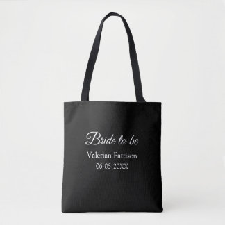 Bride to be name date black white bridal shower we tote bag
