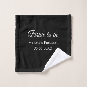 Bride to be name date black white bridal shower we wash cloth