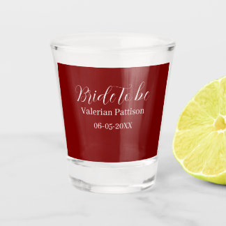 Bride to be name date mauve white bridal shower we shot glass