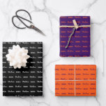 Bride To Be Name | Halloween Wedding Purple Orange Wrapping Paper Sheet<br><div class="desc">These purple,  orange and black wrapping paper sheets feature the brides name in elegant script. This minimalist halloween design looks great on bachelorette party and bridal shower gifts. To edit the text click on the personalise button.</div>