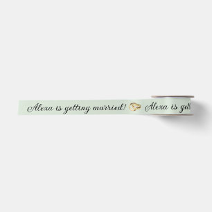 Bride to Be Name with Gold Rings on Green Satin Ribbon
