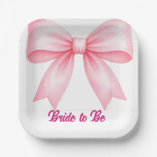 Bride to Be Pink Bow Coquette Bachelorette Paper Plate