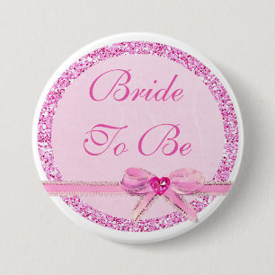 Bride to Be Pink Bow Faux Glitter Button