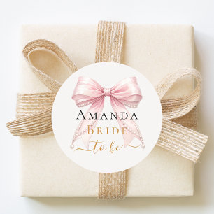 Bride to be pink bow pearls elegant Bachelorette Classic Round Sticker