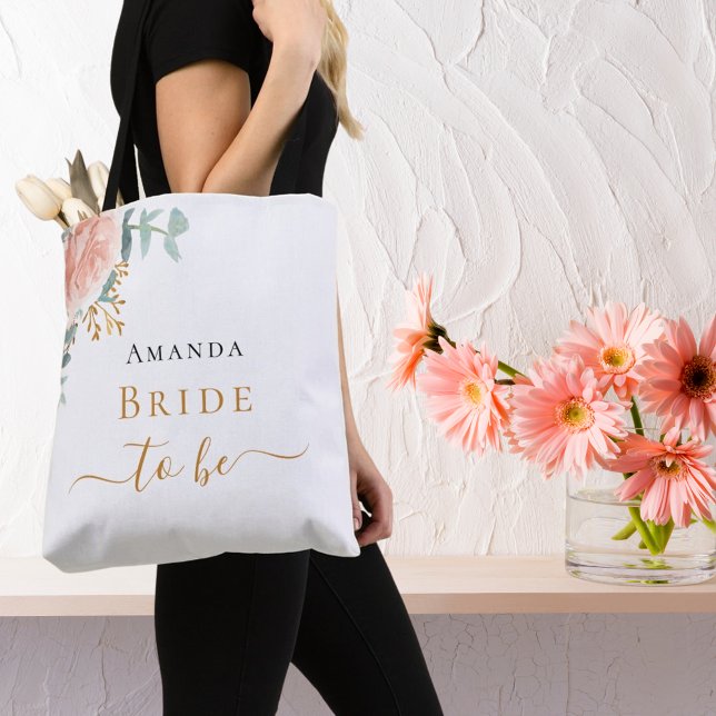 Bride to be rose gold floral elegant script tote bag (Creator Uploaded)
