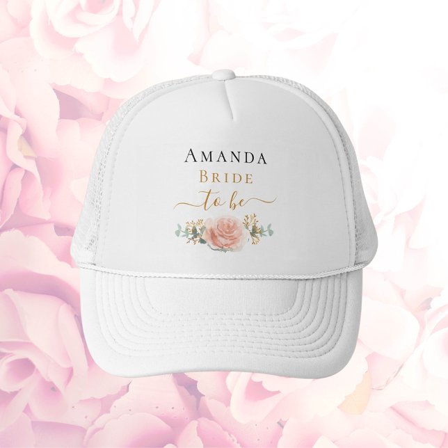 Bride to be rose gold floral eucalyptus greenery trucker hat (Creator Uploaded)