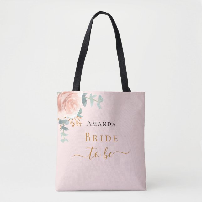 Bride to be rose gold floral eucalyptus pink chic tote bag (Front)