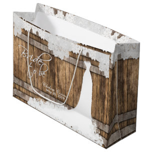 Bride to Be - Rustic Wood & Vintage Lace Design Large Gift Bag