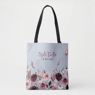 Bride To Be Tote   Dusty Blue and Burgundy Floral Bag
