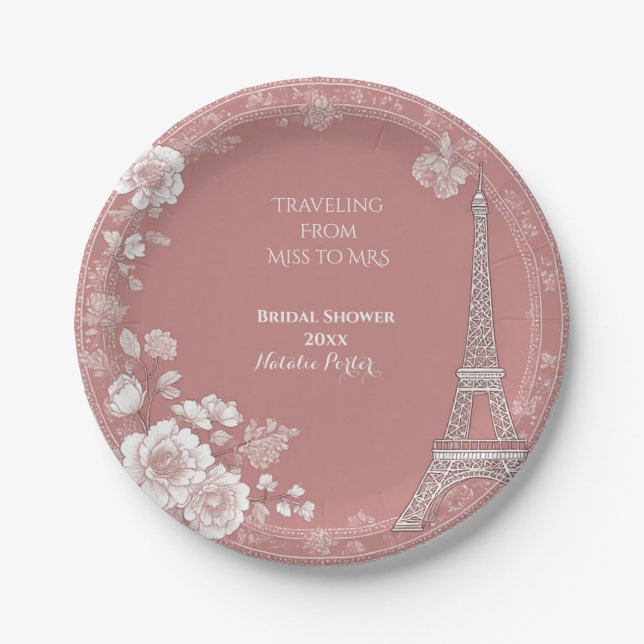 Bride to be Travelling from Miss to Mrs Blush Pink Paper Plate (Front)