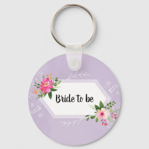 Bride to be watercolor purple floral bridal shower key ring