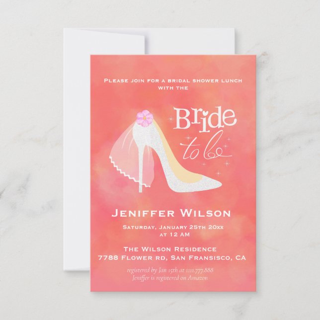 Bride To Be Wedding Bridal Shower High Heel  Invitation (Front)