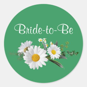 Bride-to-Be, wedding white daisies, Classic Round Sticker