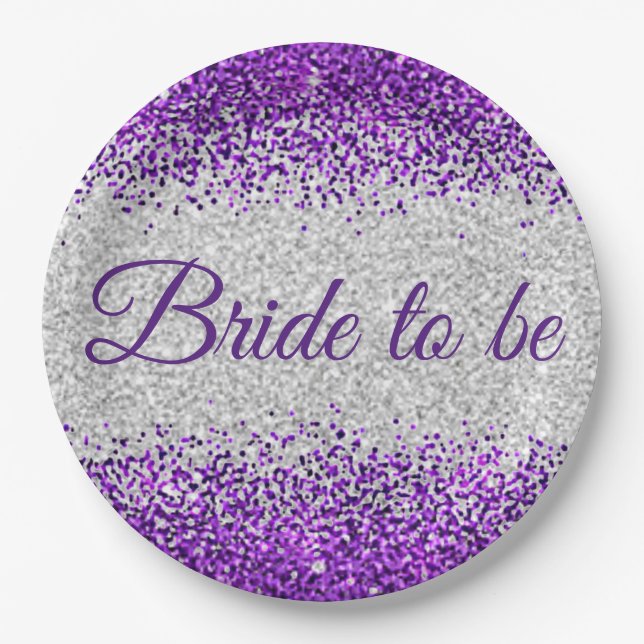 Bride to be White/Silver Purple Paper Plate (Front)