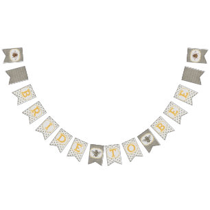 Bride To Bee - black and white-extra bees Bunting