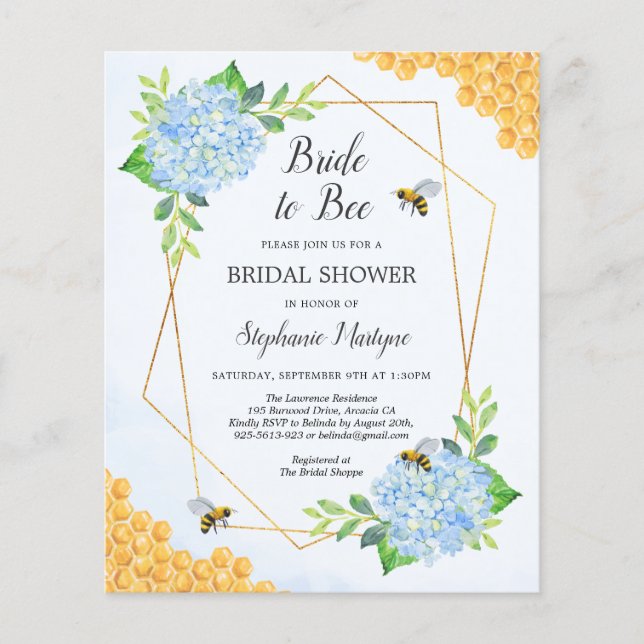 Bride To Bee Blue Hydrangea Bridal Shower Invite (Front)
