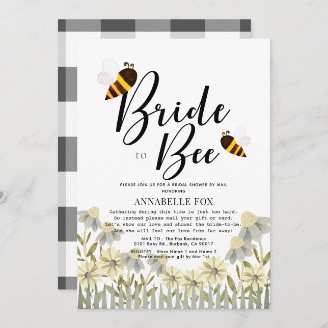 Bride to Bee Buffalo Check Bridal Shower by Mail Invitation (Front/Back)