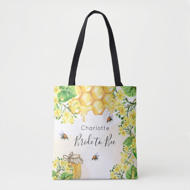 Bride to bee bumble bees honey yellow florals tote bag (Front)