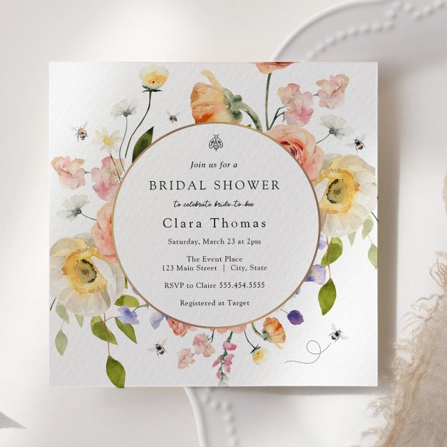 Bride to BEE Floral Bridal Shower Invitation (Creator Uploaded)