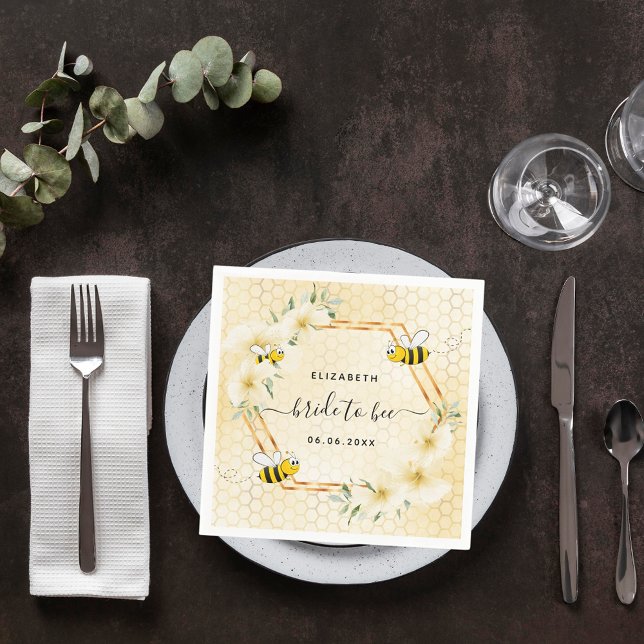 Bride to bee floral yellow honeycomb bridal shower napkin (Creator Uploaded)