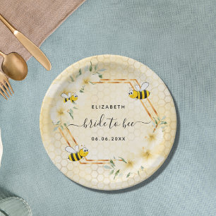 Bride to bee floral yellow honeycomb bridal shower paper plate