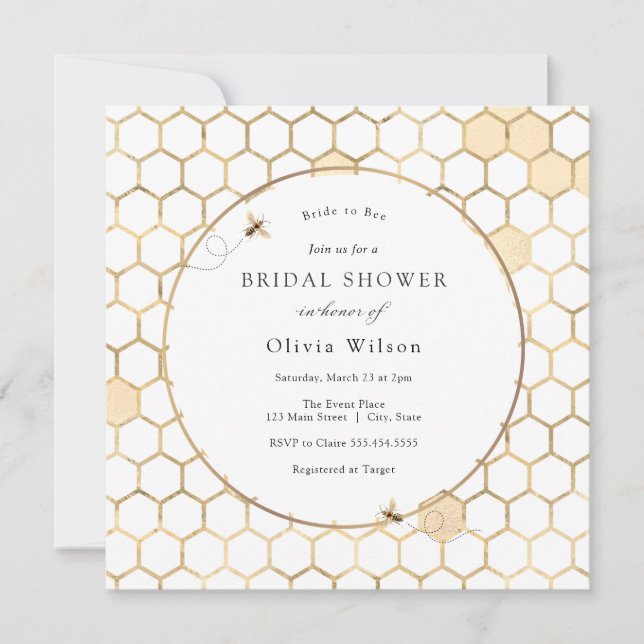 Bride to Bee Gold Bridal Shower Invitation (Front)
