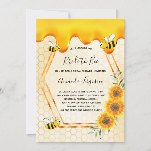 Bride to Bee gold sweet honey drips bridal shower Invitation (Front)
