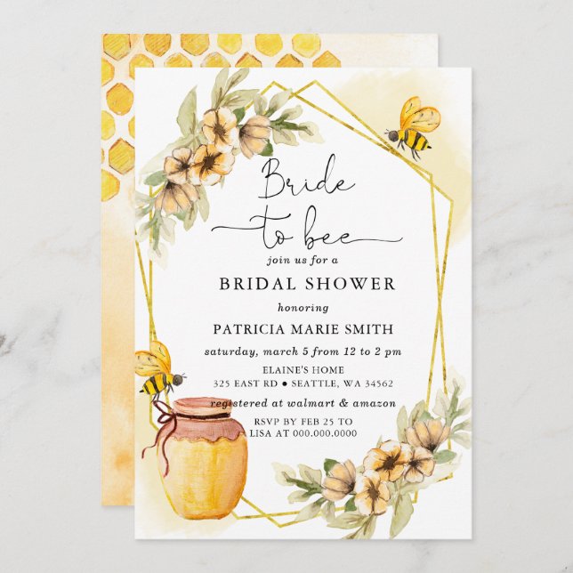 Bride To Bee Honeybee Floral Bridal Shower Invitation (Front/Back)