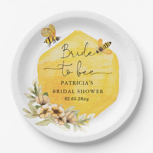 Bride To Bee Honeybee Floral Bridal Shower Paper Plate (Front)