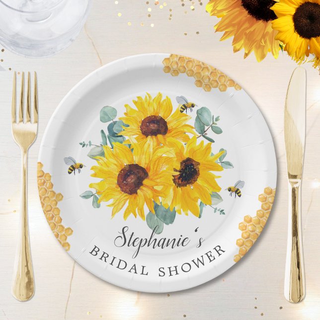 Bride To Bee Honeycomb Sunflower Bridal Shower Paper Plate (Creator Uploaded)