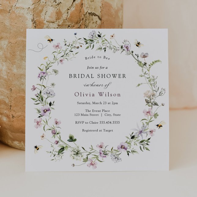 Bride to Bee Lavender Wildflower Bridal Shower Inv Invitation (Creator Uploaded)