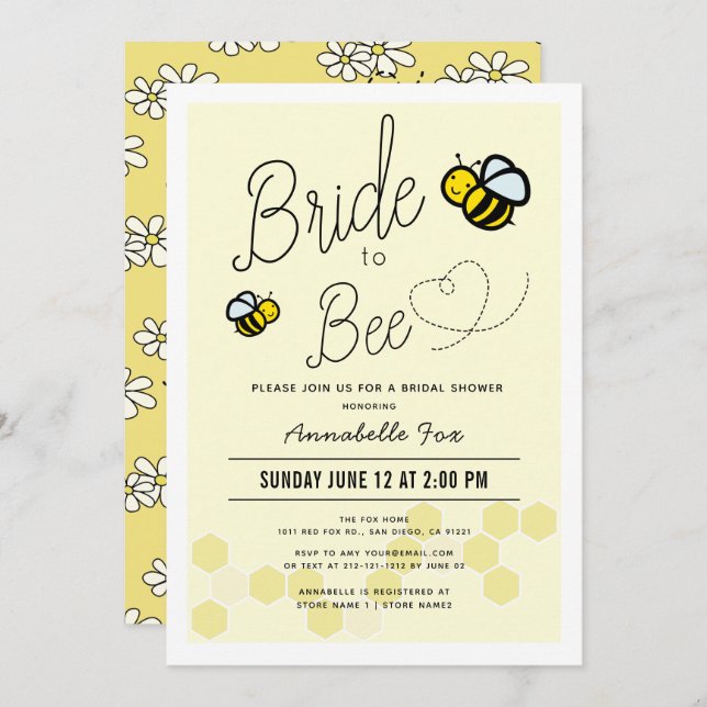 Bride to Bee Light Yellow Bridal Shower Invitation (Front/Back)