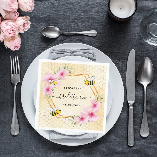 Bride to bee pink florals honeycomb bridal shower napkin (Creator Uploaded)
