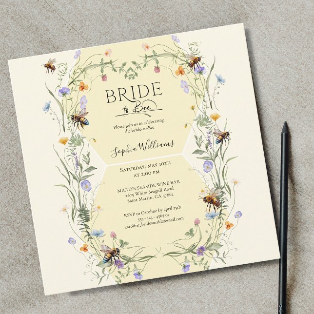 Bride to Bee Wildflower Bees Bridal Shower Invitation (Creator Uploaded)