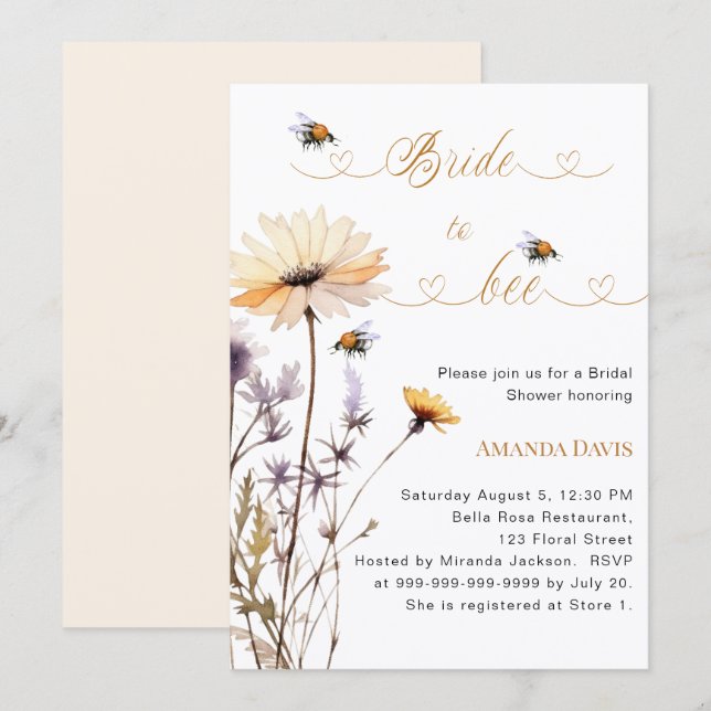 Bride to bee wildflower ivory garden bridal shower invitation (Front/Back)