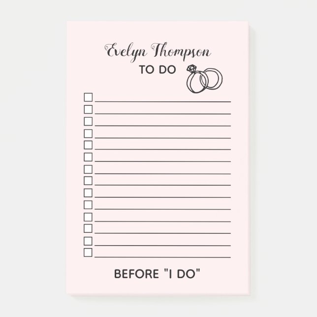 Bride To Do List Wedding Post-it Notes (Front)