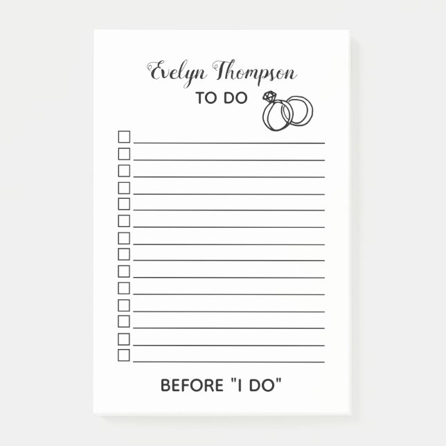 Bride To Do List Wedding Post-it Notes (Front)