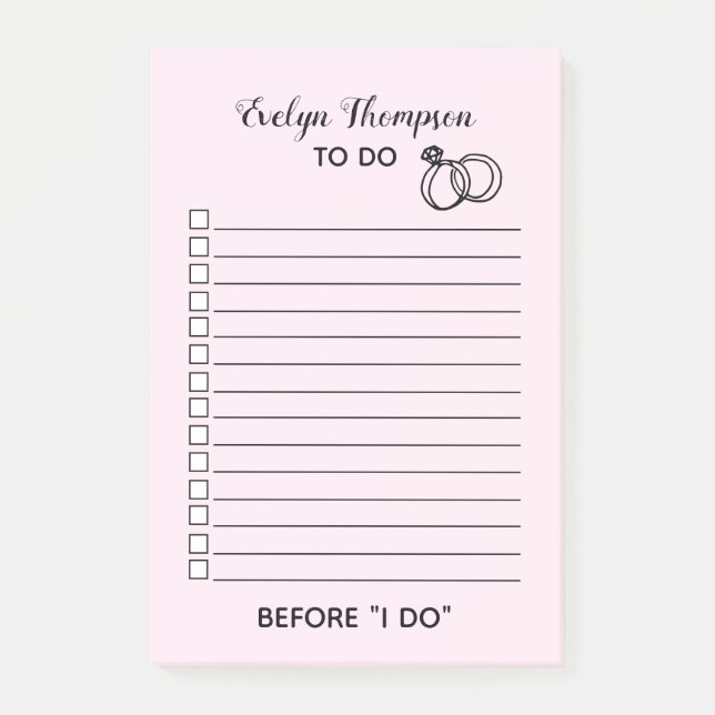 Bride To Do List Wedding Post-it Notes (Front)