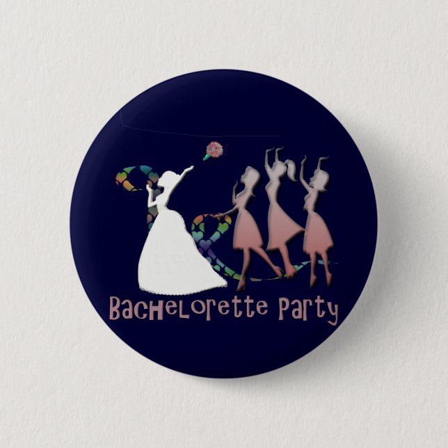 BRIDE TOSSING THE BOUQUET 6 CM ROUND BADGE (Front)