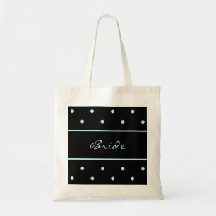 Bride Tote Bag -- Blue Polka Dots on Black  Bag