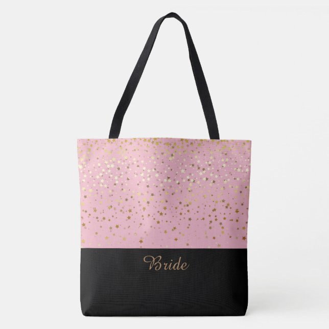 Bride Tote Bag Pink & Petite Golden Stars (Front)