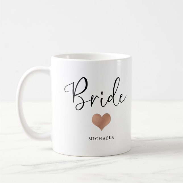 Bride | Trendy Script and Heart Coffee Mug (Left)