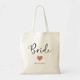 Bride Trendy Script and Heart Tote Bag