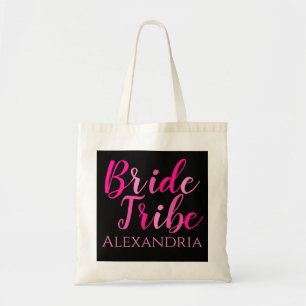 Bride Tribe Bachelorette Party Hot Pink Black Tote Bag