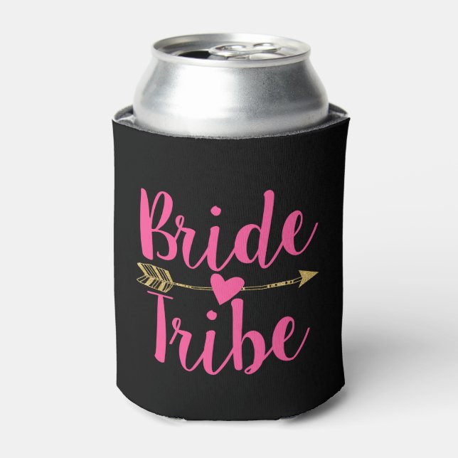 Bride Tribe | Black & Hot Pink Can Cooler (Can Front)